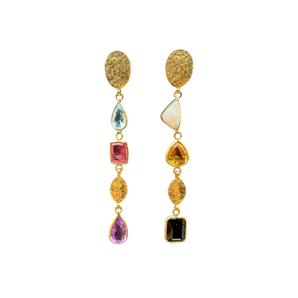 Vintage H. Stern Multi-Gem 18k Karat Yellow Gold Asymmetrical‎ Drop Earrings 11g